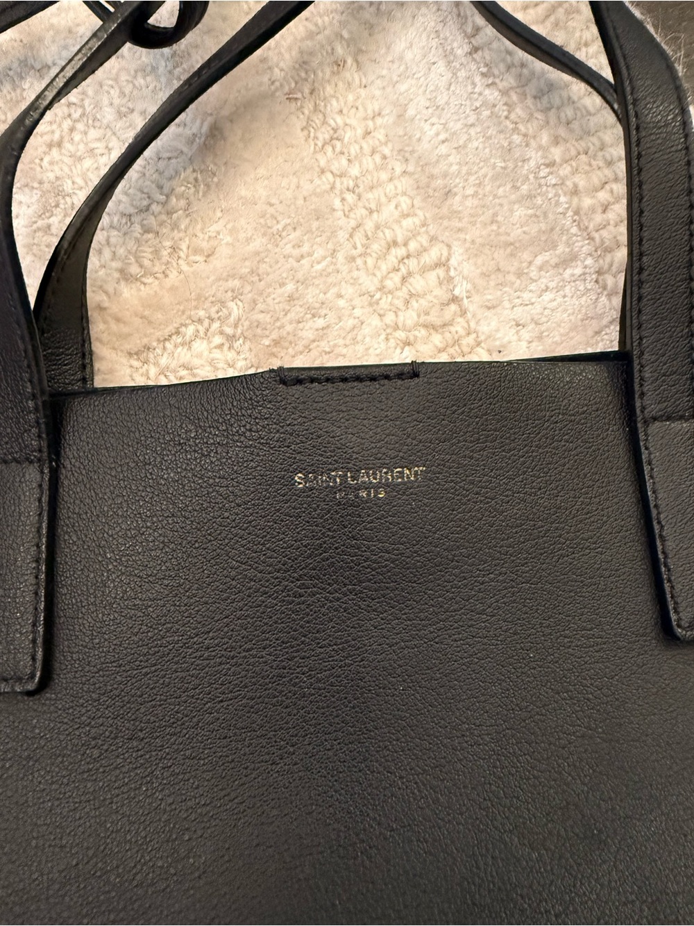 Saint Laurent Black Leather Tote with Gold YSL Charm - Picture 3 of 6